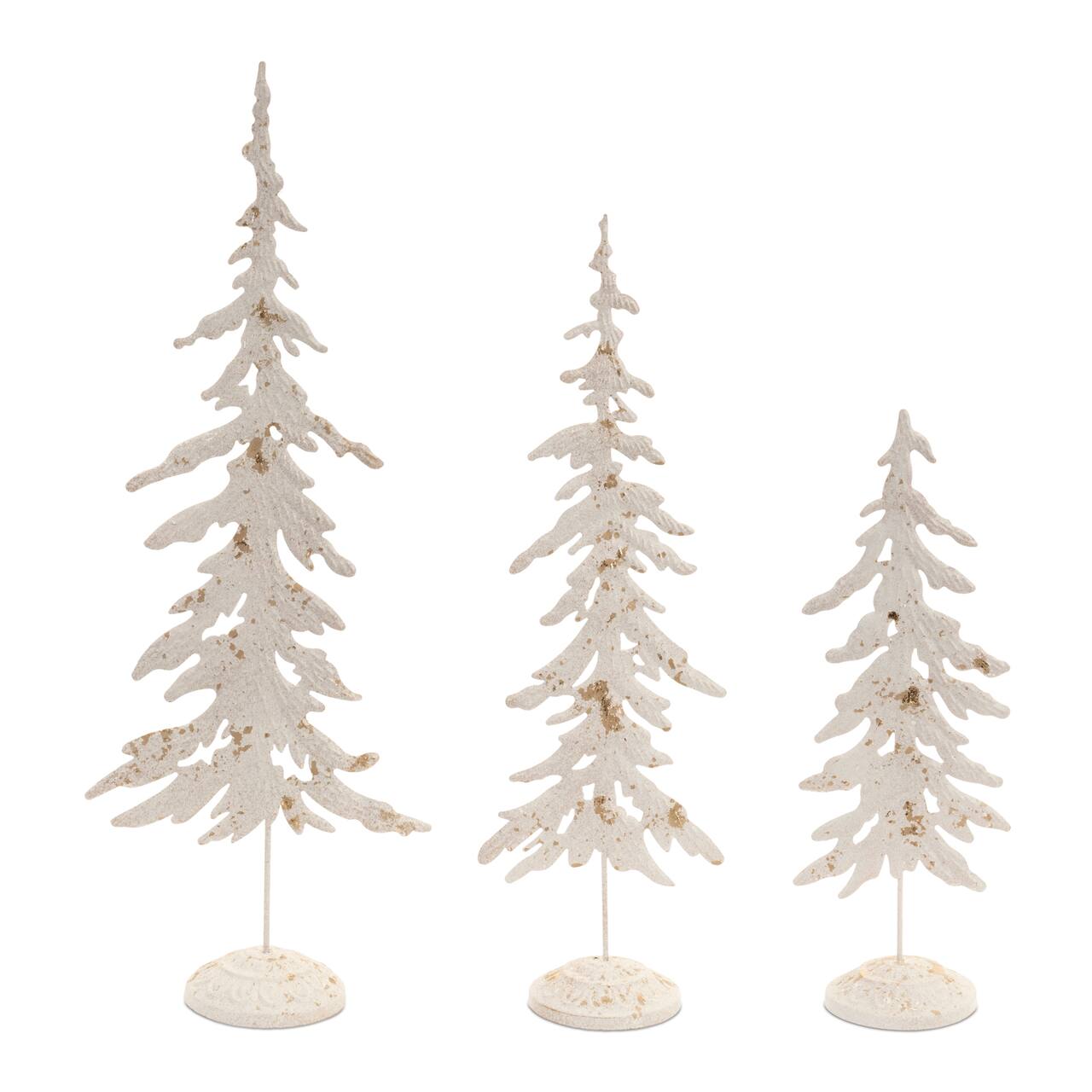 Distressed with Gold Accents Metal Pine Trees Set